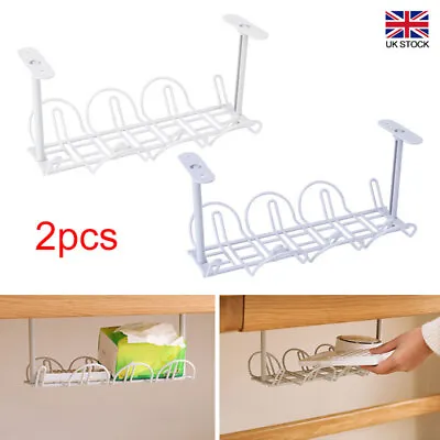 Under Desk Cable Management Tray Cord Holder Storage Office Home Wire Rack Tidy • £8.99