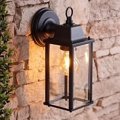 £31.99 • Buy Black Bevelled Glass Coach Lantern Wall Light Porch Indoor Outdoor Decorative