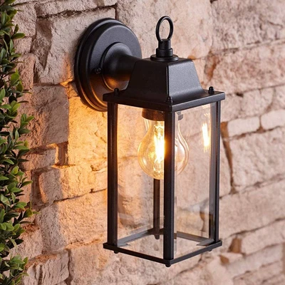 £31.99 • Buy Black Bevelled Glass Coach Lantern Wall Light Porch Indoor Outdoor Decorative