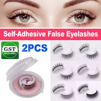 $7.13 • Buy 2pcs Eyelashes Self-Adhesive Natural Multiple Reversible Glue Free Reusable