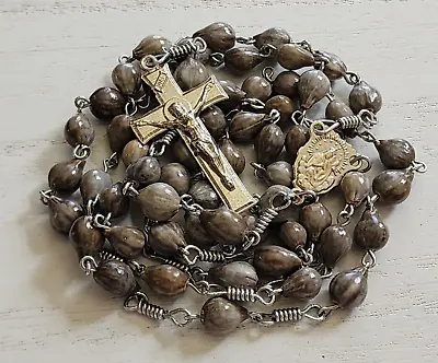 Catholic Rosary Job's Tears Seed Beads Sacred Heart Of Jesus Crucifix Scapular • $19.99