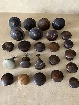 Lot 24 Antique Vintage Walnut Oak Wood Drawer Pulls Knobs Various Sizes • $32