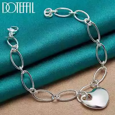 DOTEFFIL 925 Sterling Silver Solid Heart Pendant Bracelet Charm Party Jewelry • $8.31