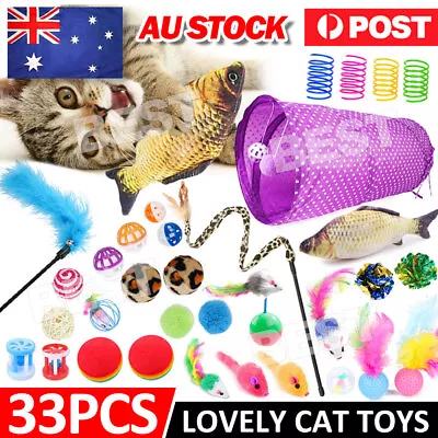 Bulk Buy Cat Kitten Toys Rod Fur Mice Bells Balls Catnip 33 Items Lovely Pet Toy • $15.95