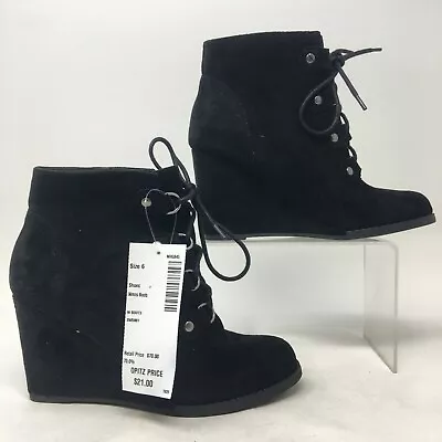 Madden Girl Boots Womens 6 M Gaylee Wedge Ankle Booties Black Suede Lace Up NWT • $11