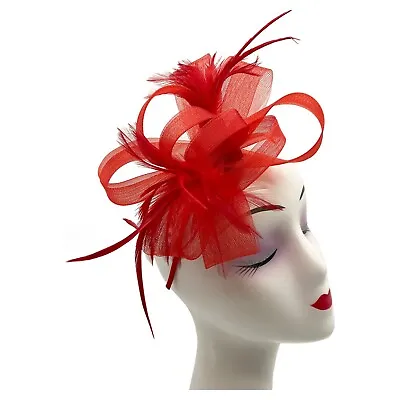 Womens Fascinator Headband Clip Mesh Net Feather Flower Wedding Royal Ascot Race • £9.99