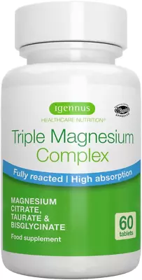 £15.59 • Buy Triple Magnesium Complex, 2000mg Magnesium Citrate, Bisglycinate & Taurate, 60