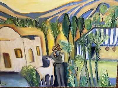 “ Distant Lands With Woman And Goat “Original Oil Painting 30 “X24” On Canvas • $165