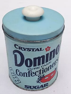 Vtg 5.5  Baby Blue Crystal Domino Pure Cane Confectioners Sugar Tin Can Canister • $37.50