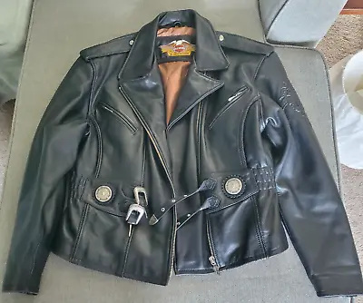 Vintage Harley Davidson Womens Women's Leather Jacket XL Extra Button Envelope • $119.99