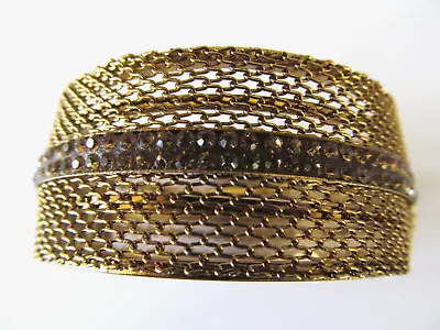 Vintage Wide Brass Gold Plated Pierced Designed-crystals Clamper Bangle Bracelet • $9.99