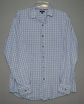 Men's APT. 9 LS Button Dress Shirt-L-Large-Blue Plaid-100% Cotton-Sharp Colors • $14.99