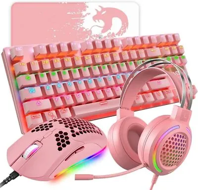 $21.89 • Buy 4 In 1 Gaming Combo,Rainbow Mechanical Keyboard 6400 DPI Mouse 3.5mm Headset
