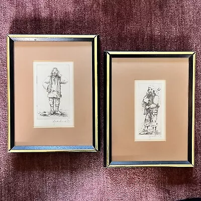 Vintage Etchings - Village Peasant & Highland Bagpiper Framed And Signed • $60
