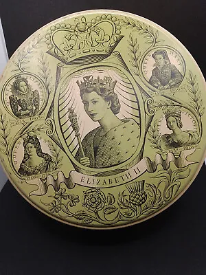 Queen Elizabeth II Biscuit Tin '50s Five Queens Print Green W&R Jacob L-pool • £10