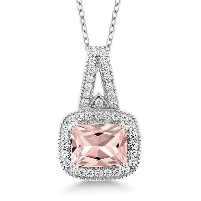 2.51 Ct Octagon Peach Simulated Morganite 925 Sterling Silver Pendant • $59.99