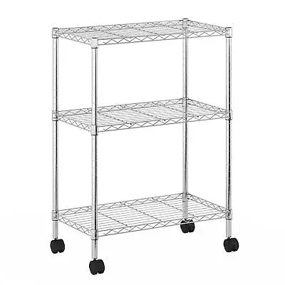 3-Tier Metal Storage Shelf Rack Cart With Casters 23 X 13 X 30 Stainless Steel • $34.50