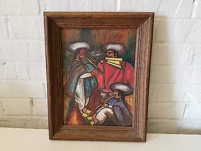 Vintage Southwestern Mexican Mariachi Band Double Sided Framed Painting • $160