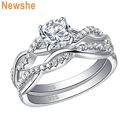 Newshe Infinity Wedding Band Set Engagement Promise Ring Sets For Women Silver • $36.99