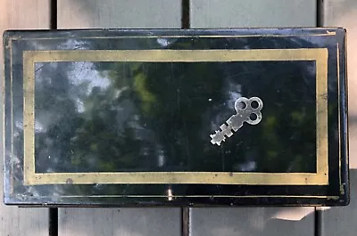 Antique Vintage Metal Tole Document Cash Box With Original Key • $38