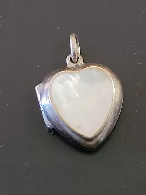 Vintage Mother Of Pearl Sterling Silver Heart Locket Signed REO 925 Pendant • $12