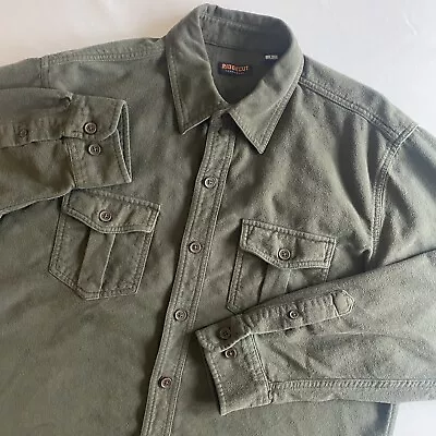 Ridgecut Toughwear Button Up Mens Large Green Chamois Cotton Outdoor Shirt Top • $12