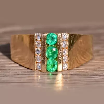 Lab Created Round 2Ct Emerald Diamond Men's Wedding Ring 14K Yellow Gold Plated • $119.99