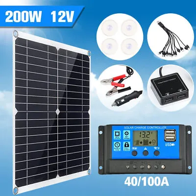 200 Watts Solar Panel Kit 12V Battery Charger W/ 40/100A Controller Caravan Boat • £15.79