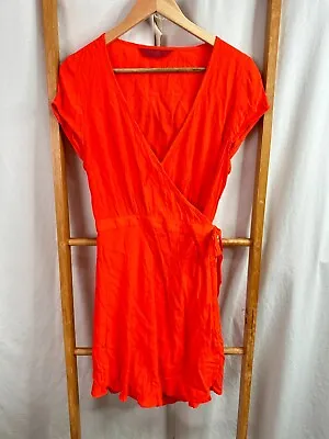 Tigerlily Dress Womens 10 Bright Red Short Cap Sleeve Wrap A-Line Viscose • $17.57