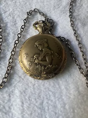 Majestime ~ Gold Tone 1 Jewel Pocket Watch With Chain ~ WORKS • $19