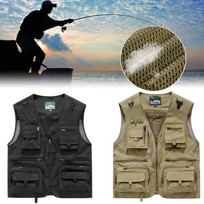Mens Tactical Hiking Fishing Vest Men Photographer Waistcoat Mesh Jacket Vest • $25.99