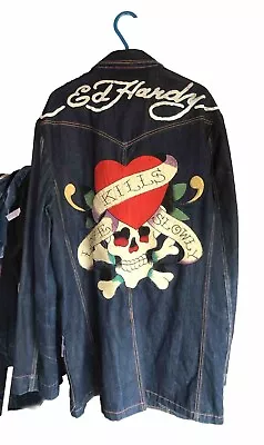 Ed Hardy Denim Jacket Blue 3/4 Size L • £210