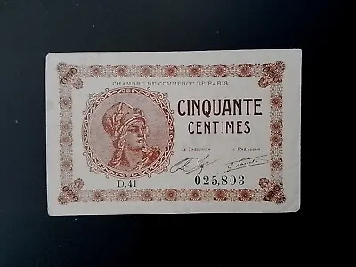 FRANCE PARIS _ 50 CENTIMES BANKNOTE _ 1920 _ AVF • £6.99