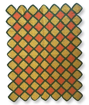 Vintage Green Yellow Orange Crochet Granny Square Afghan Throw Blanket 46 X 70 • $25