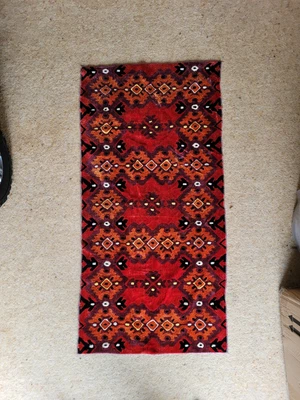 £24.99 • Buy Vintage 1960s French Velvet Rug -Silk Tapestry 100x50cm Geometric Design Unused