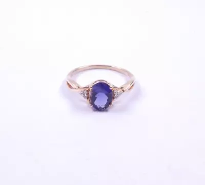 Ring 9 Carat Yellow Gold Size U Tanzanite Solitaire With Diamond Shoulders • £154