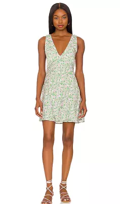 RESA Frankie Mini Slip V Neck Dress Green Retro Floral Print Medium Satin NWT • $40.18