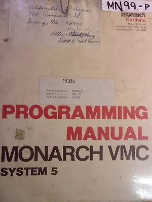 Monarch VMC Programming Manual VCM-75 VCM-150 82170 PRG 5/5CM Bendix • $39.99