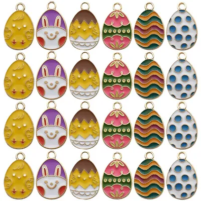 24 Pcs Rabbit Pendant Egg Charms Enamel Easter Eggs Keychain • £7.69