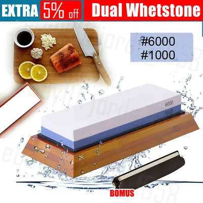 Dual Whetstone Waterstone Knife Sharpening Water Wet Stone Sharpener 1000/6000 • $14.99