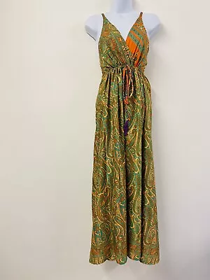 Maxi Dress Vintage One Size Satin Drawstring Hippie Indian Bohemian Boho Beach • $26.20