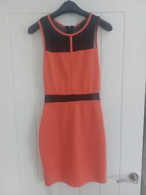 Miss Selfridge UK 10 Orange Black Sporty Mesh Panel Cut Out Bodycon Dress • £12.99