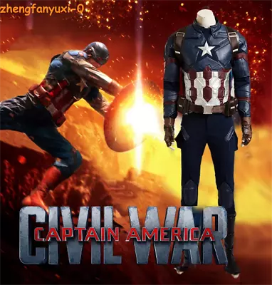 Captain America 3 Civil War Steve Rogers Cosplay Custome Men Halloween Outfits • $369.07