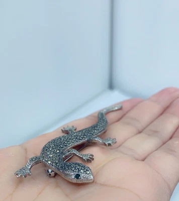 £28 • Buy Vintage Lizard Marcasite Brooch With Green Gem Eyes