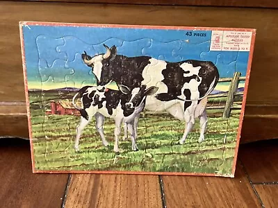 Vintage 1959 Milton Bradley Inlay Tray Puzzle Mother Cow & Calf Pasture 10x14” • $15