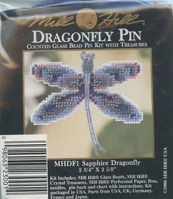 Mill Hill Sapphire Dragonfly Pin Counted Glass Bead Pin Kit W Treasures MHDF1 • $12.95