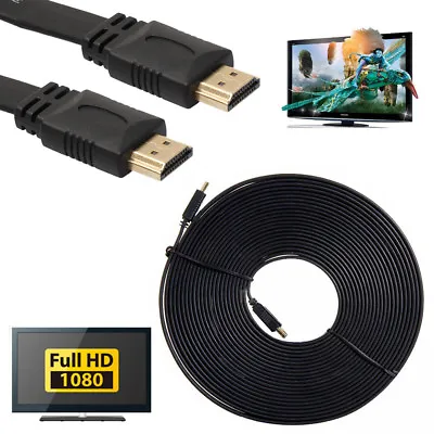 10M Long HDMI Cable Lead Flat V2.0 HD High Speed 4K 2160P 3D PS4 Xbox Sky HDTV • £8.94