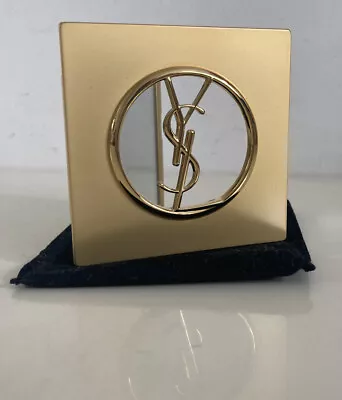 YVES SAINT LAURENT YSL Vintage Metal Compact Purse Mirror Gilt 1980s French • £110.99