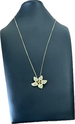 J Crew Crystal Gold Tone Rhinestone Flower Pendant Statement Necklace 26  • $15.95