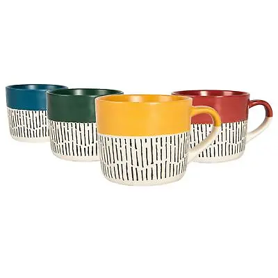 4pc Multicolour 450ml Dipped Dash Stoneware Coffee Mug Set Ceramic Tea Cups • £16